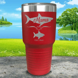 Mama Shark (CUSTOM) With Child's Name Engraved Tumblers Tumbler Southland 30oz Tumbler Red 