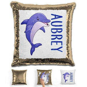 Dolphin Personalized Magic Sequin Pillow Pillow GLAM Gold 