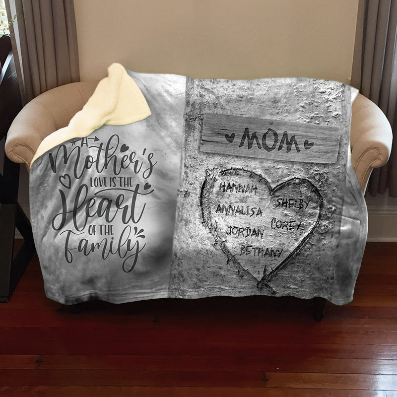 Carved Heart Tree Blanket - Personalized Mother's Day Gift for Mom or Nana