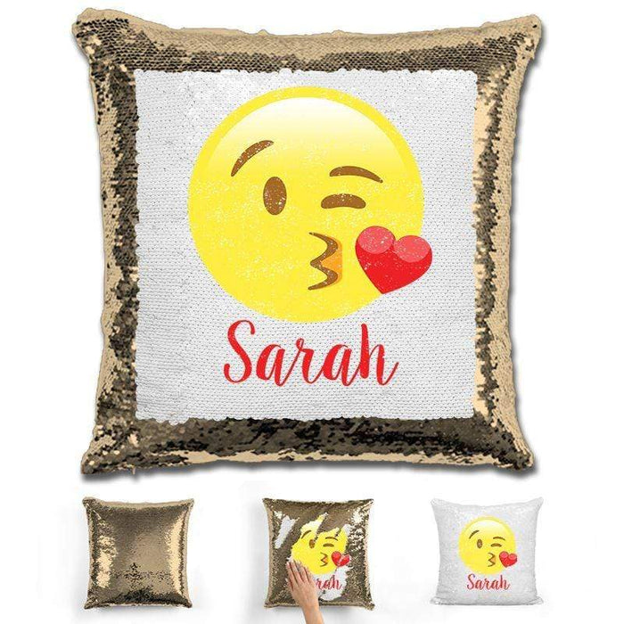 Kissy Face Emoji Personalized Magic Sequin Pillow Pillow GLAM Gold 