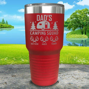 Dad's Camping Squad (CUSTOM) With Child's Name Engraved Tumblers Tumbler ZLAZER 30oz Tumbler Red 