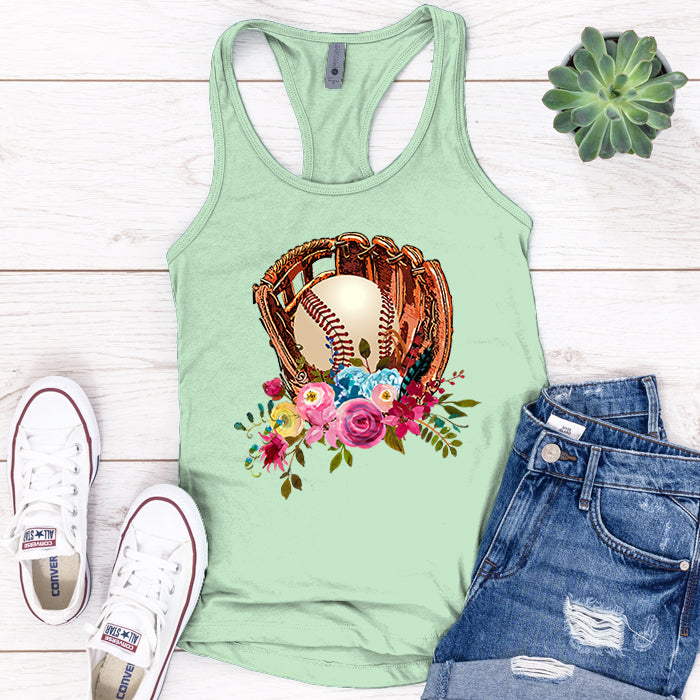 Baseball Glove Flowers Premium Tank Top