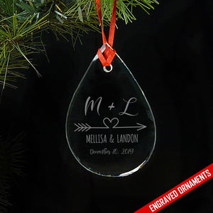 Personalized Initials And Arrow Heart Engraved Glass Ornament