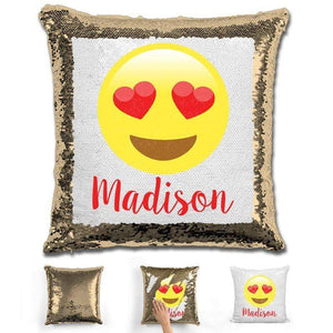 Heart Eyes Emoji Personalized Magic Sequin Pillow Pillow GLAM Gold 