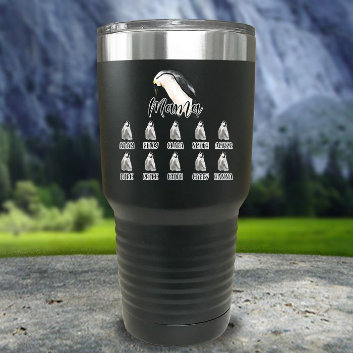 Penguin Mom Custom with Kids Names Color Printed Tumblers