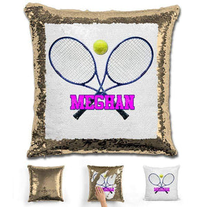 Tennis Personalized Magic Sequin Pillow Pillow GLAM Gold Pink 