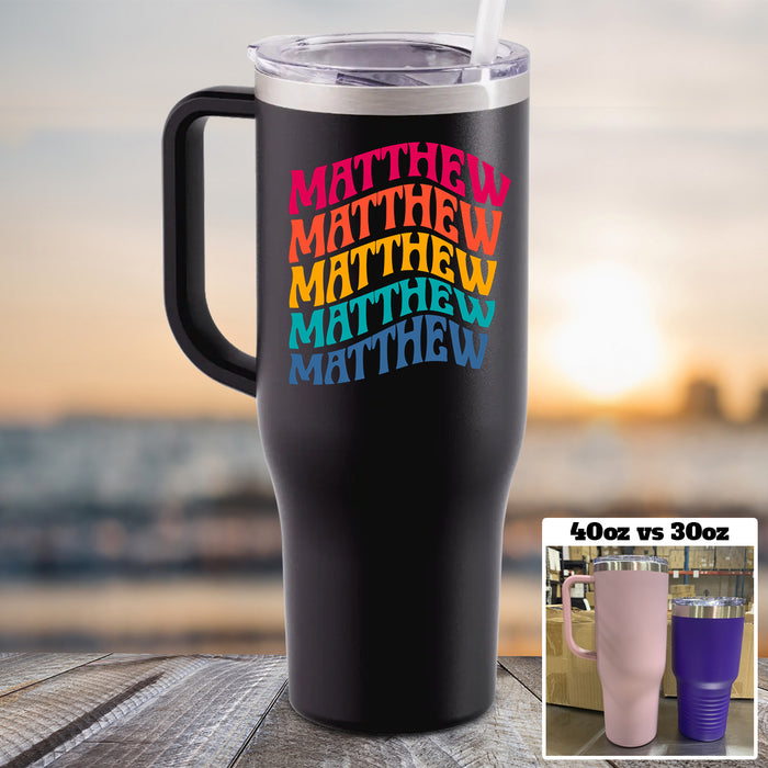 NEW 40oz Retro Style Name Personalized Color Printed Tumbler