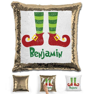 Personalized Elf Legs Christmas Magic Sequin Pillow Pillow GLAM Gold 