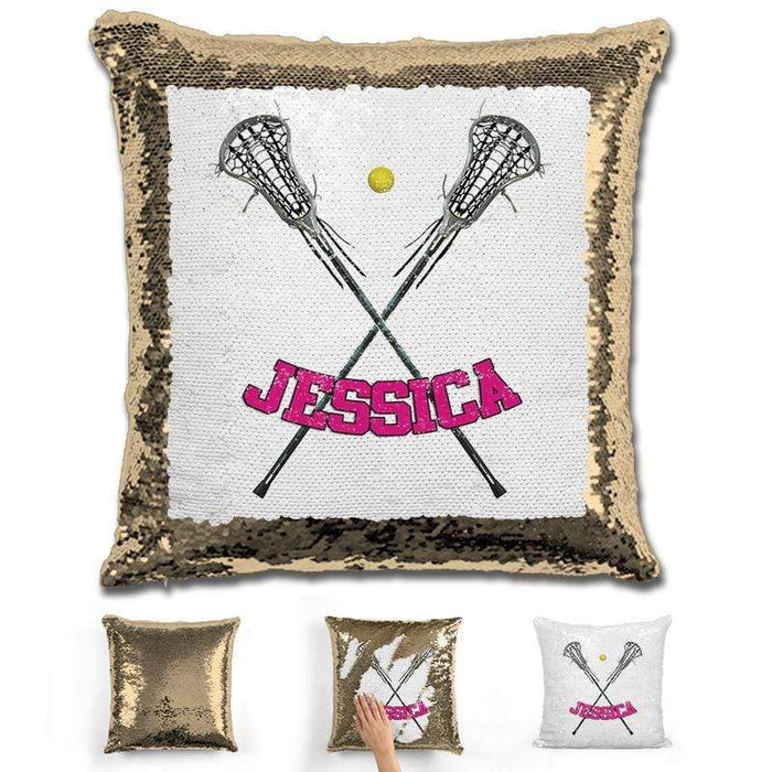 Lacrosse Personalized Magic Sequin Pillow Pillow GLAM Gold Pink 