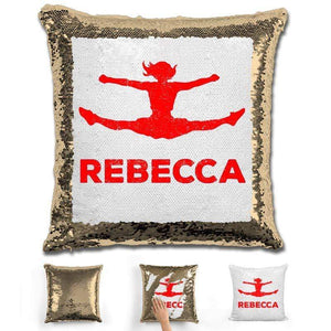 Competitive Cheerleader Personalized Magic Sequin Pillow Pillow GLAM Gold Red 