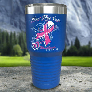 Love Hope Cure Breast Cancer Color Printed Tumblers Tumbler Nocturnal Coatings 30oz Tumbler Blue 