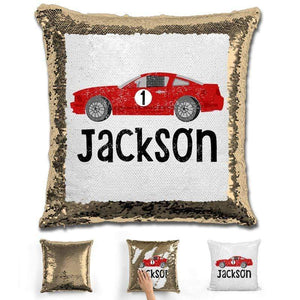 Race Car Personalized Magic Sequin Pillow Pillow GLAM Gold 