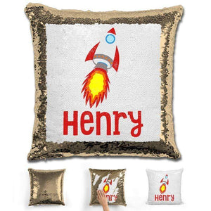 Rocket Ship Personalized Magic Sequin Pillow Pillow GLAM Gold 