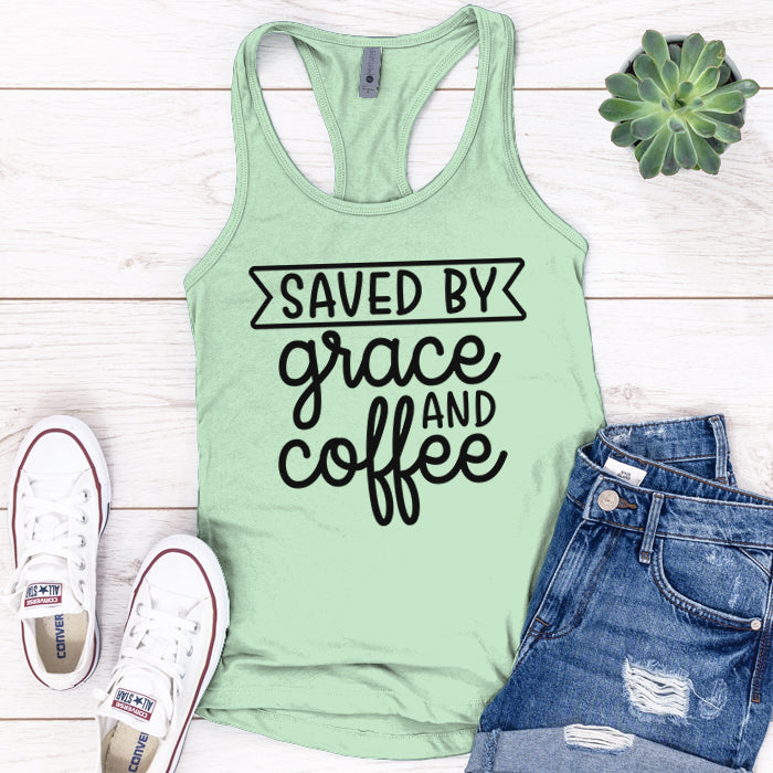 Saved By Grace And Coffee Premium Tank Top