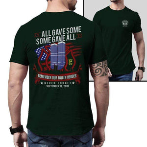 Never Forget 9-11 Firefighter 343 T-Shirts CustomCat Forest Green X-Small 