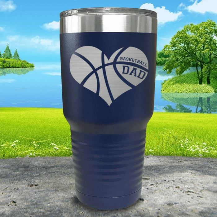 Basketball Dad Heart Engraved Tumbler Tumbler ZLAZER 30oz Tumbler Navy 