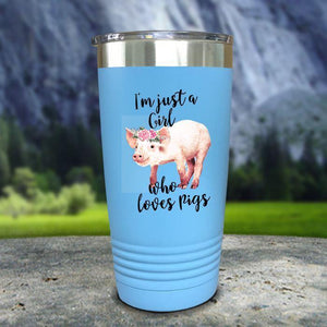 A Girl Who Loves Pigs Color Printed Tumblers Tumbler Nocturnal Coatings 20oz Tumbler Light Blue 