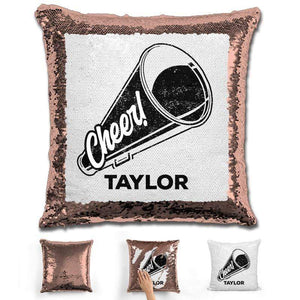 Cheerleader Personalized Magic Sequin Pillow Pillow GLAM Rose Gold Black 