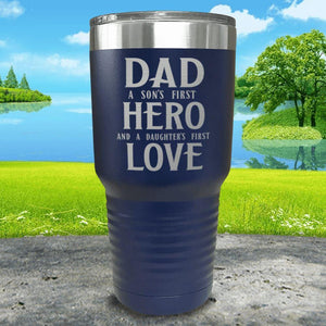 Dad A Son's First Hero Daughters First Love Engraved Tumbler Tumbler ZLAZER 30oz Tumbler Navy 
