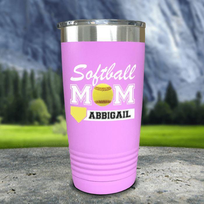 Personalized Softball Mom Color Printed Tumblers Tumbler ZLAZER 20oz Tumbler Lavender 