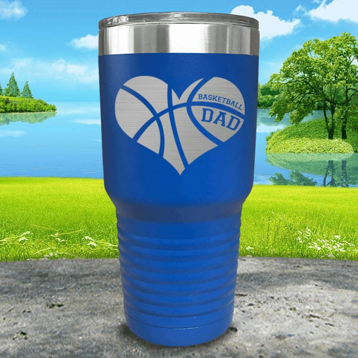 Basketball Dad Heart Engraved Tumbler Tumbler ZLAZER 30oz Tumbler Blue 