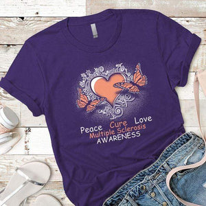 Peace Cure Love MS Premium Tees T-Shirts CustomCat Purple Rush/ X-Small 