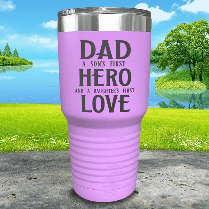 Dad A Son's First Hero Daughters First Love Engraved Tumbler Tumbler ZLAZER 30oz Tumbler Lavender 