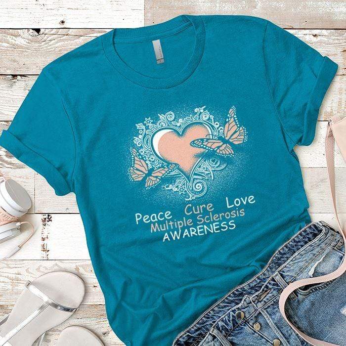 Peace Cure Love MS Premium Tees T-Shirts CustomCat Turquoise X-Small 