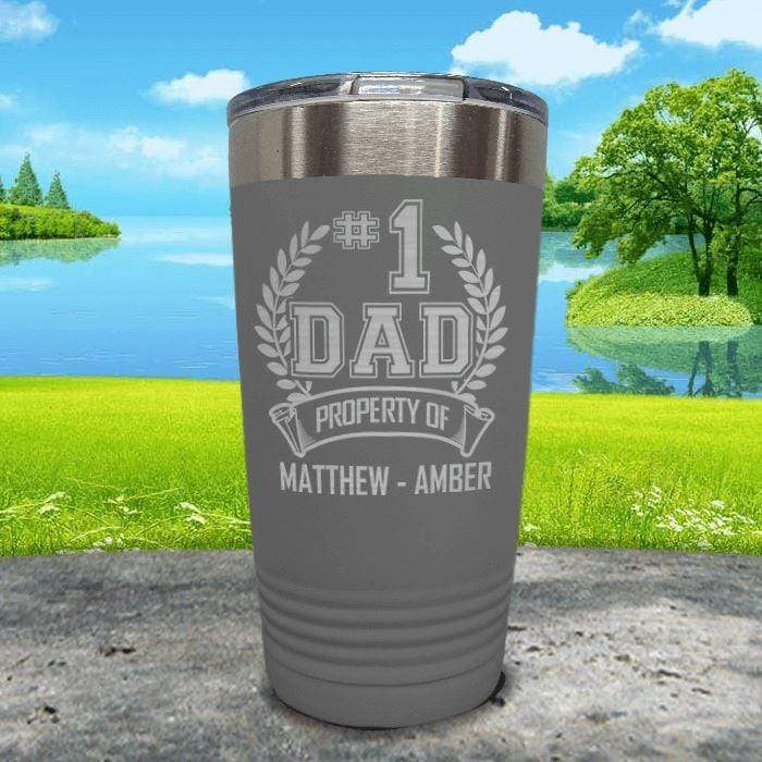 CUSTOM #1 Dad Engraved Tumblers Tumbler ZLAZER 20oz Tumbler Grey 