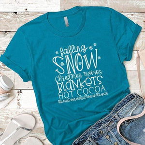 Falling Snow Premium Tees T-Shirts CustomCat Turquoise X-Small 