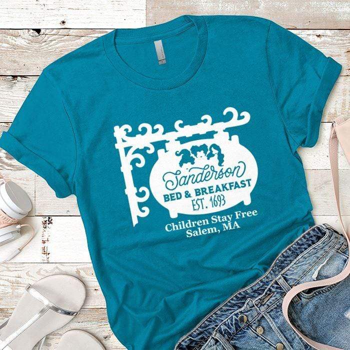 Sanderson Bed Breakfast Premium Tees T-Shirts CustomCat Turquoise X-Small 