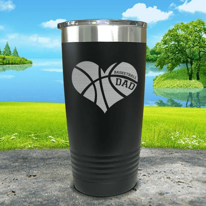 Basketball Dad Heart Engraved Tumbler Tumbler ZLAZER 20oz Tumbler Black 