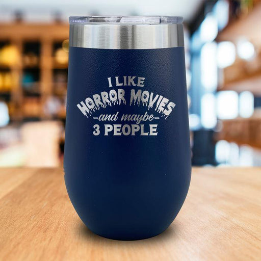 I Like Horror Movies Engraved Wine Tumbler LemonsAreBlue 16oz Wine Tumbler Navy 