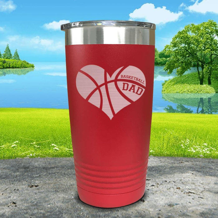 Basketball Dad Heart Engraved Tumbler Tumbler ZLAZER 20oz Tumbler Red 