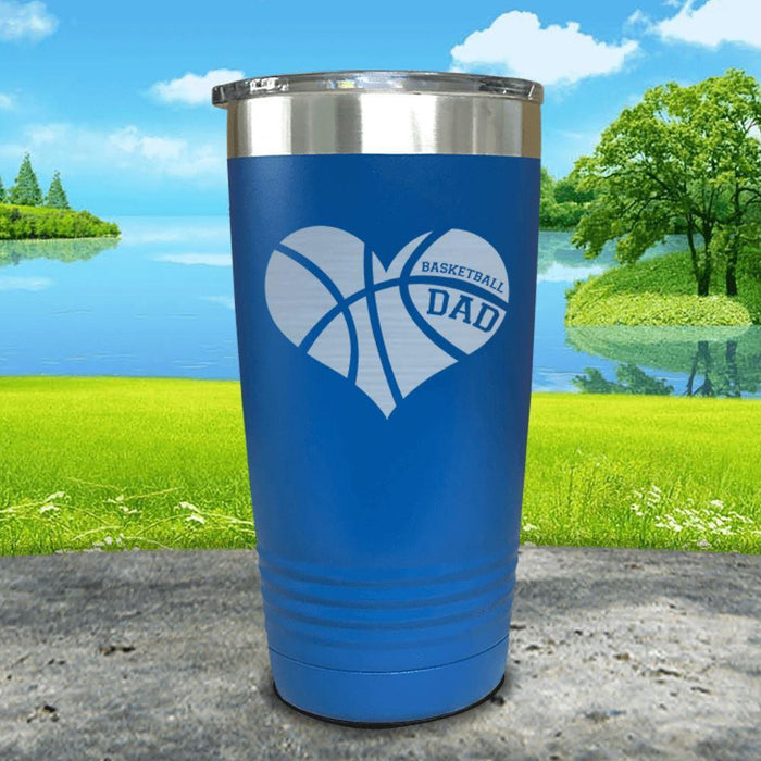 Basketball Dad Heart Engraved Tumbler Tumbler ZLAZER 20oz Tumbler Blue 