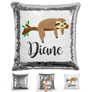 Sloth Personalized Magic Sequin Pillow Pillow GLAM Silver 