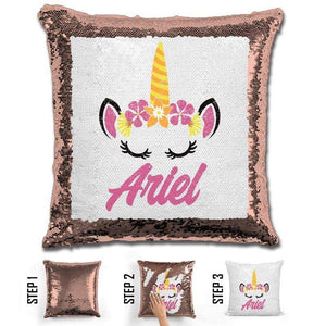 Unicorn Personalized Magic Sequin Pillow Pillow GLAM Rose Gold 