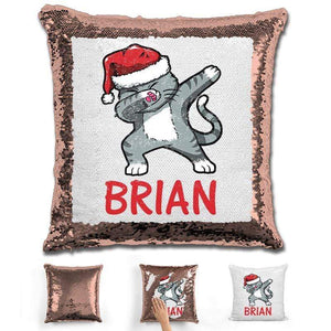 Personalized "Dab" Cat Christmas Magic Sequin Pillow Pillow GLAM Rose Gold 
