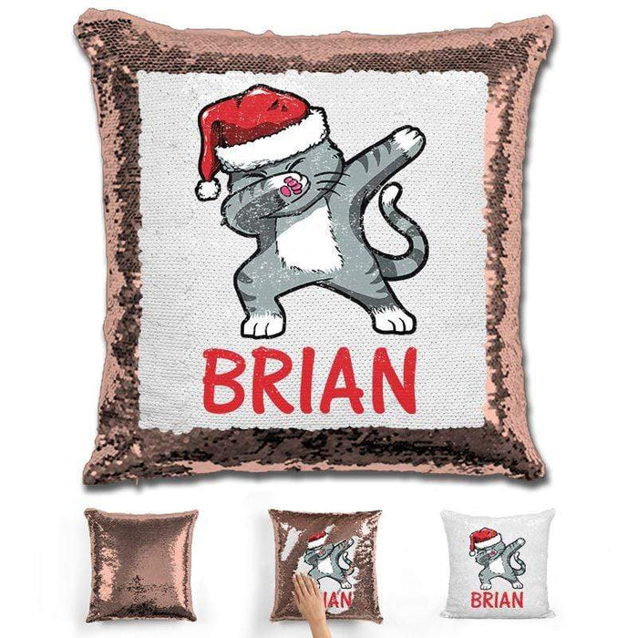 Personalized "Dab" Cat Christmas Magic Sequin Pillow Pillow GLAM Rose Gold 