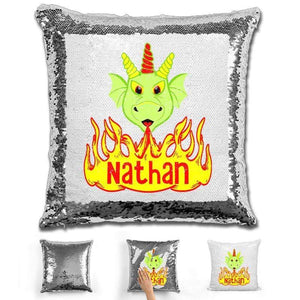Dragon Personalized Magic Sequin Pillow Pillow GLAM Silver 