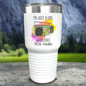 A Girl Who Loves 90s Music Color Printed Tumblers Tumbler Nocturnal Coatings 30oz Tumbler White 