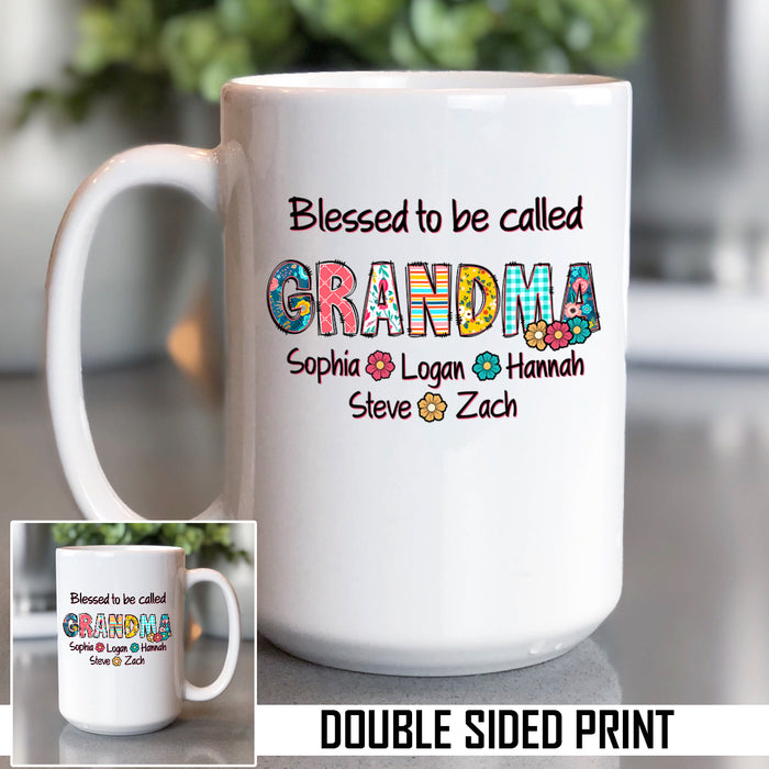 Grandparent Floral Letters Custom Name Double Sided Printed Mug