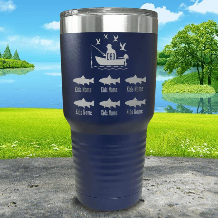 Fishing Dad (CUSTOM) With Child's Name Engraved Tumblers Tumbler ZLAZER 30oz Tumbler Navy 