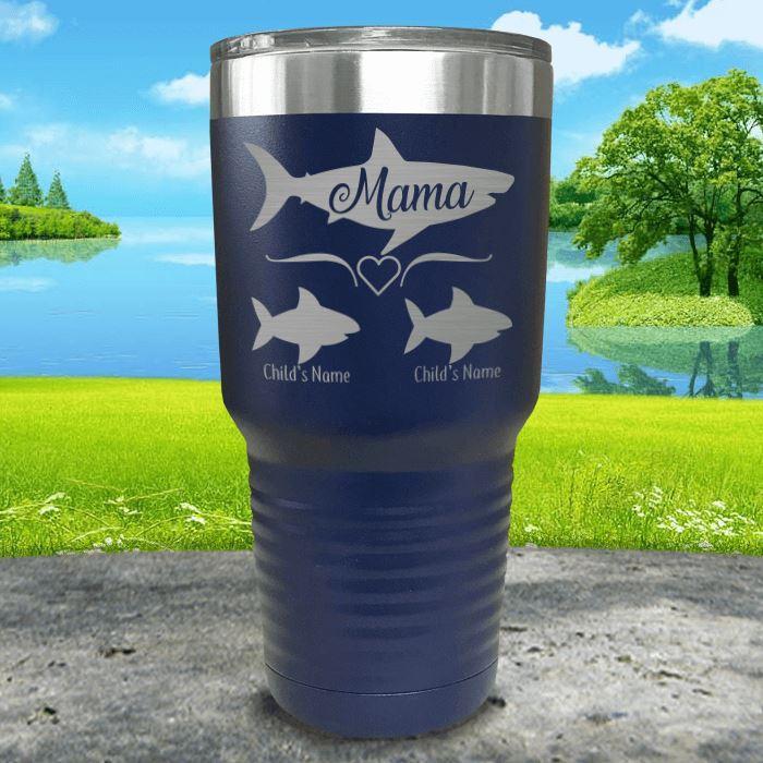 Mama Shark (CUSTOM) With Child's Name Engraved Tumblers Tumbler Southland 30oz Tumbler Navy 