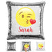 Kissy Face Emoji Personalized Magic Sequin Pillow Pillow GLAM Silver 