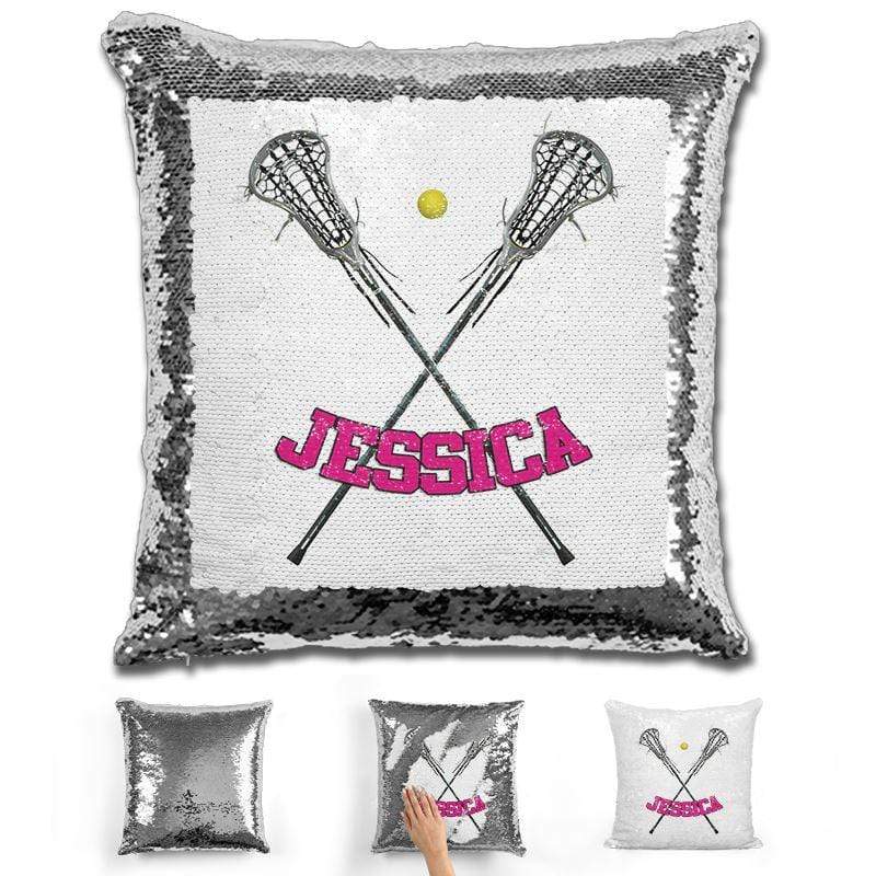 Lacrosse Personalized Magic Sequin Pillow Pillow GLAM Silver Pink 