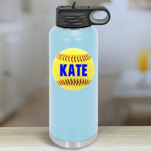 Personalized Softball Kids Water Bottle Tumblers with Color Printed Name