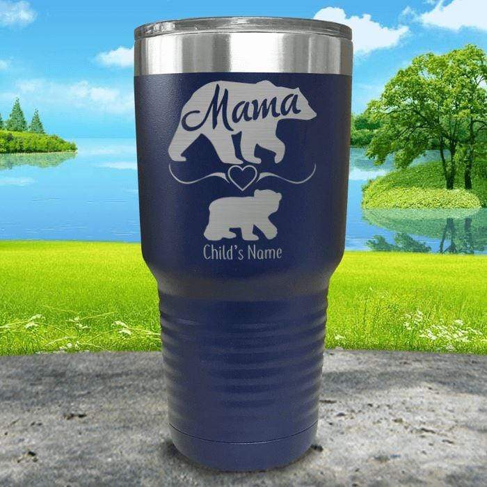 Mama Bear (CUSTOM) With Child's Name Engraved Tumblers Tumbler ZLAZER 30oz Tumbler Navy 