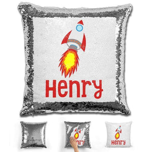 Rocket Ship Personalized Magic Sequin Pillow Pillow GLAM Silver 