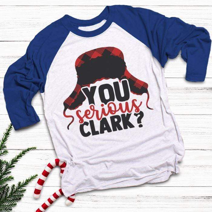 You Serious Clark Raglan T-Shirts CustomCat White/Royal X-Small 